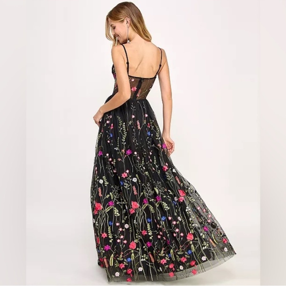 NWT City Studios Juniors' Floral-Embroidery Illusion-Corset Gown - Size 15/16 - Picture 3 of 8